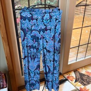 Colorful Floral Blue pull-on Women's Yoga Sz. M Pants